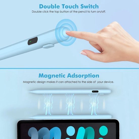 Actieve universele styluspen voor touchscreen, blauw met powerdisplay - compatibel met iPad, iPhone, Samsung, tablet en meer — afbeelding 2