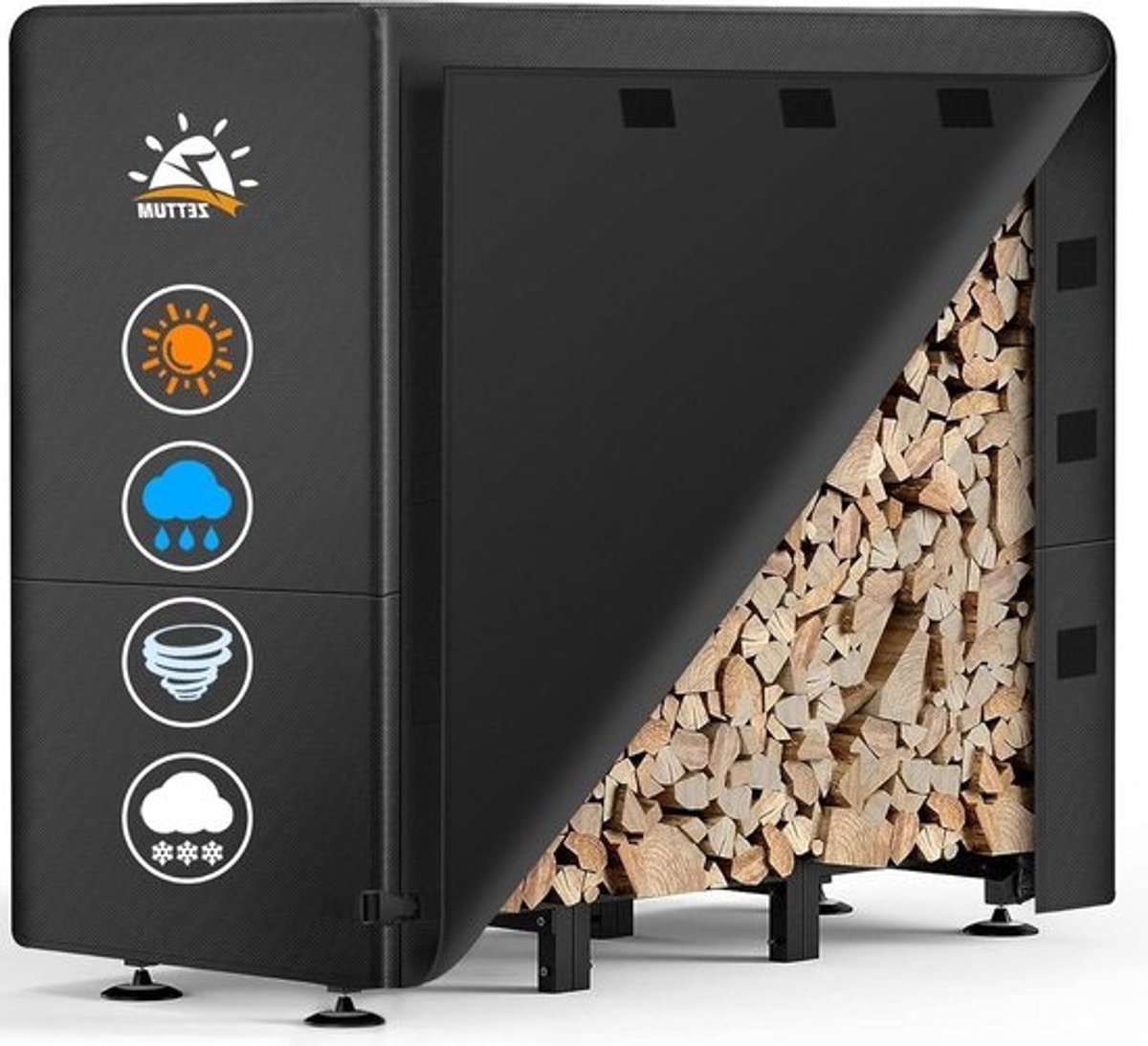 Haardhoutopslag - Waterdichte houtopberging - Heavy duty beschermhoes voor brandhoutrek - Voor houten planken, 600D PU-coating (121 L x 61 B x 124 H cm)