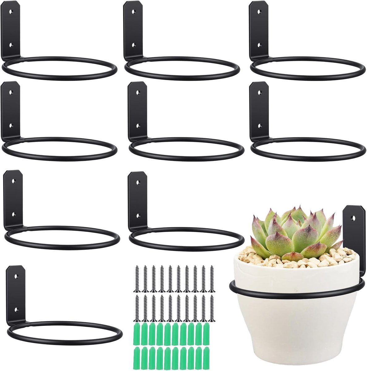 10 stuks 11 cm metalen bloempothouder muur zwart bloempot wandhouder bloempot houder ring muur plantenhouder rond voor bloempotten tuin balkon