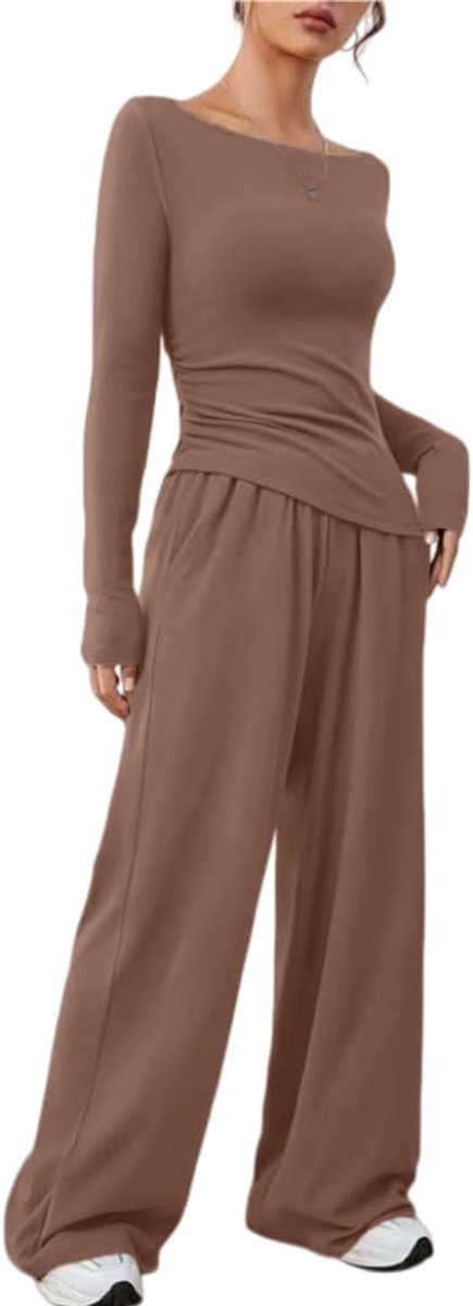 Trainingspak voor dames, 2-delig, lange mouwen, casual, elegant, trainingspak, sportpak, sweatshirt, joggingbroek, winter, voor thuis, fitness