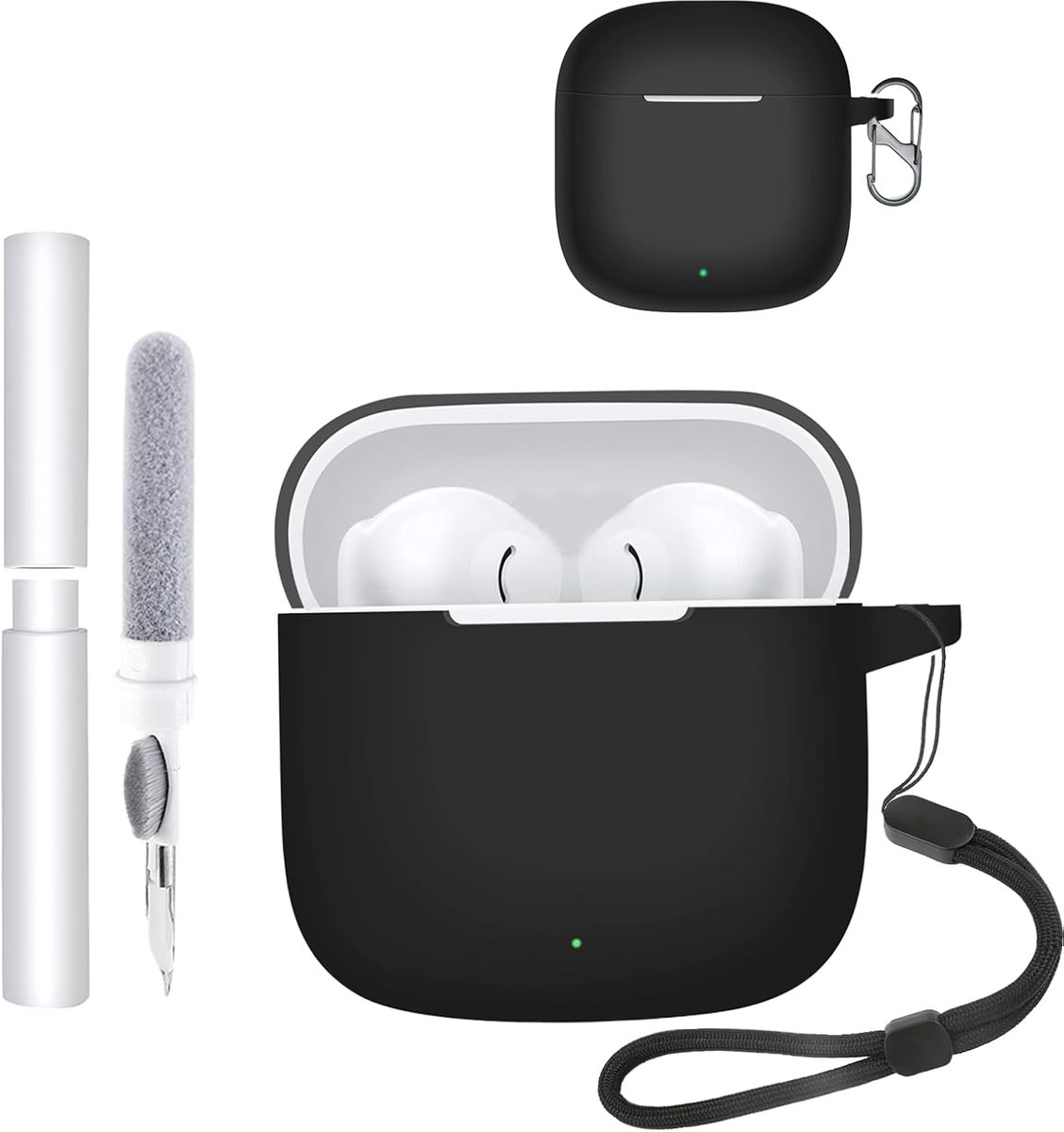 Hoes voor Huawei Freebuds SE2 oordopjes, schokbestendig, waterdicht, zacht en slank, siliconen afdekking met sleutelkoord, sleutelhanger en reinigingsset, zwart