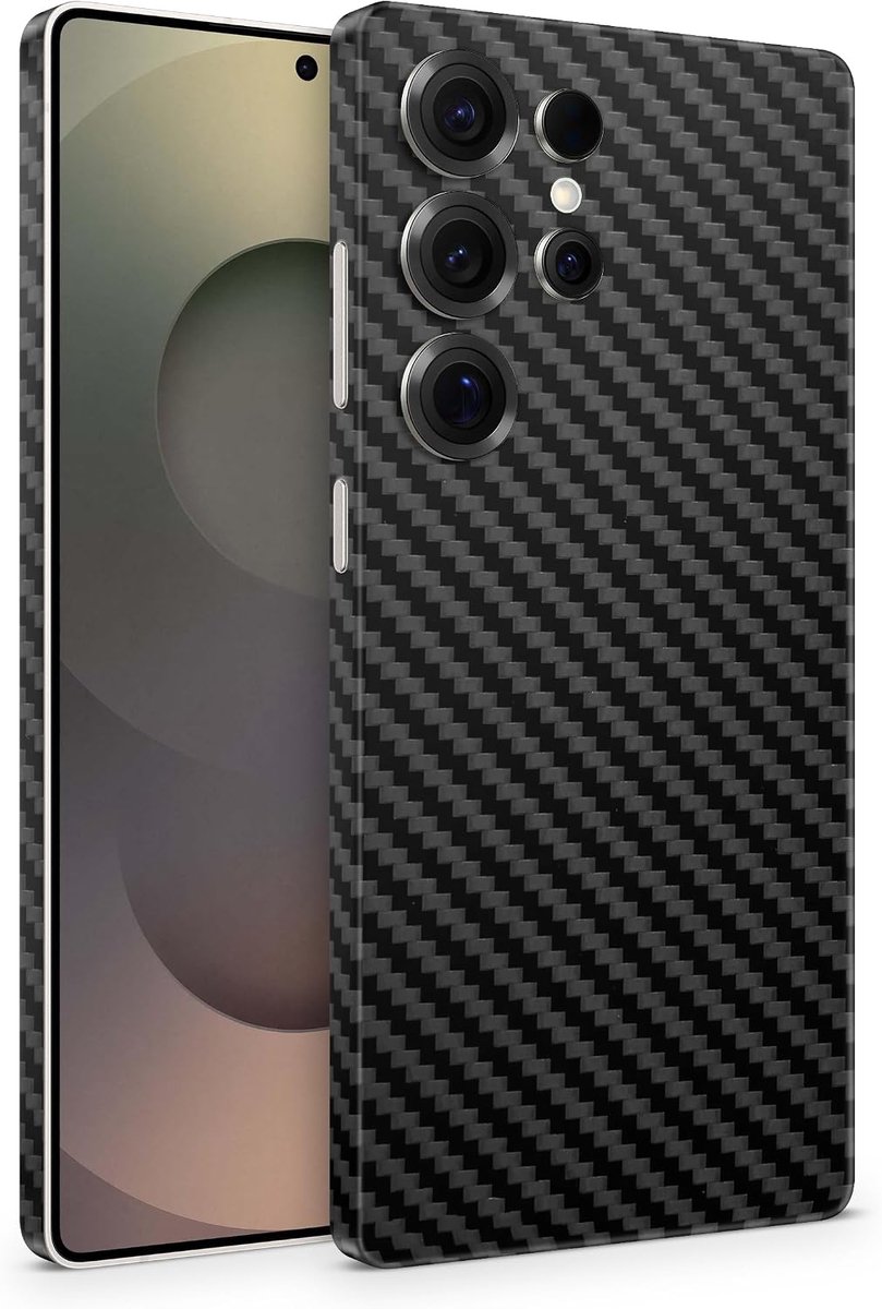 Skins compatibel met Samsung Galaxy S25 & S25 Ultra, skin beschermfolie, 360° volledige dekking of alleen achterkant (volledige dekking, carbon zwart, S25 Ultra)