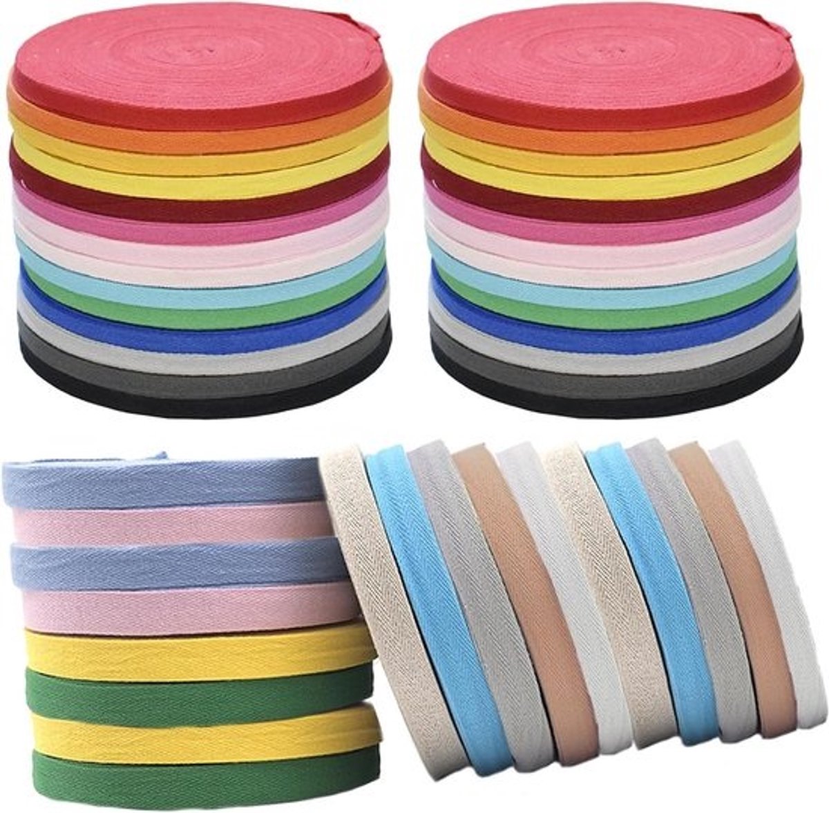Set van 46 Bias Tapes van Katoen, 1 m Breed - Voor Naaiwerk, DIY en Creatieve Knutselprojecten