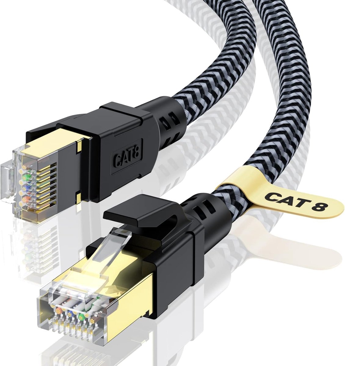 Cat 8 Ethernet-Kabel 35 meter, Netwerkkabel RJ45 Kabel 40Gbps 2000MHz Gigabit LAN-Kabel, Patchkabel Hoge Snelheid Nylon Gevlochten voor Router Modem