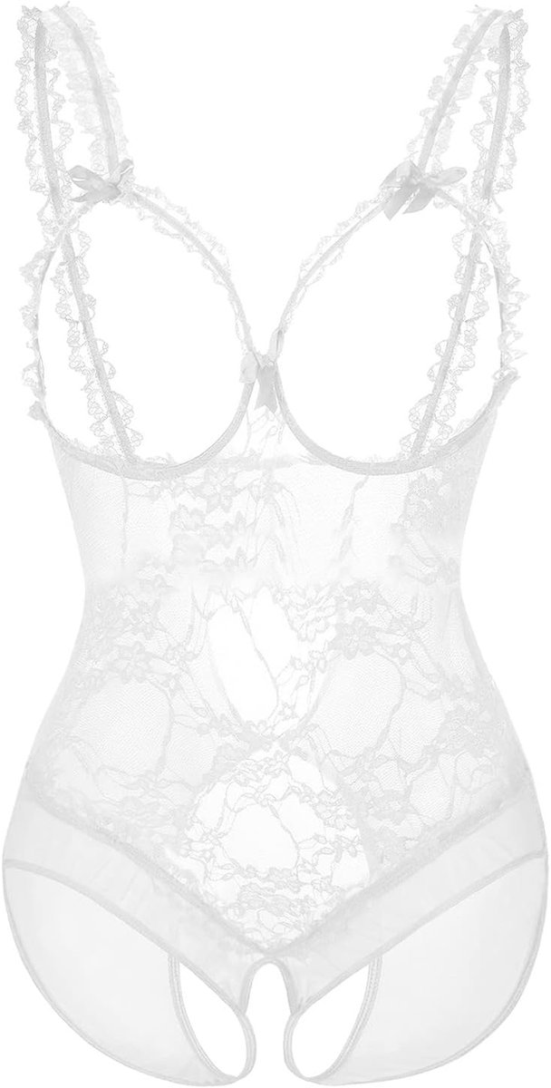 Dameslingerie, babydoll van kant, open netbody, verstelbare bandjes, verleiding, met tanga, cadeau A64