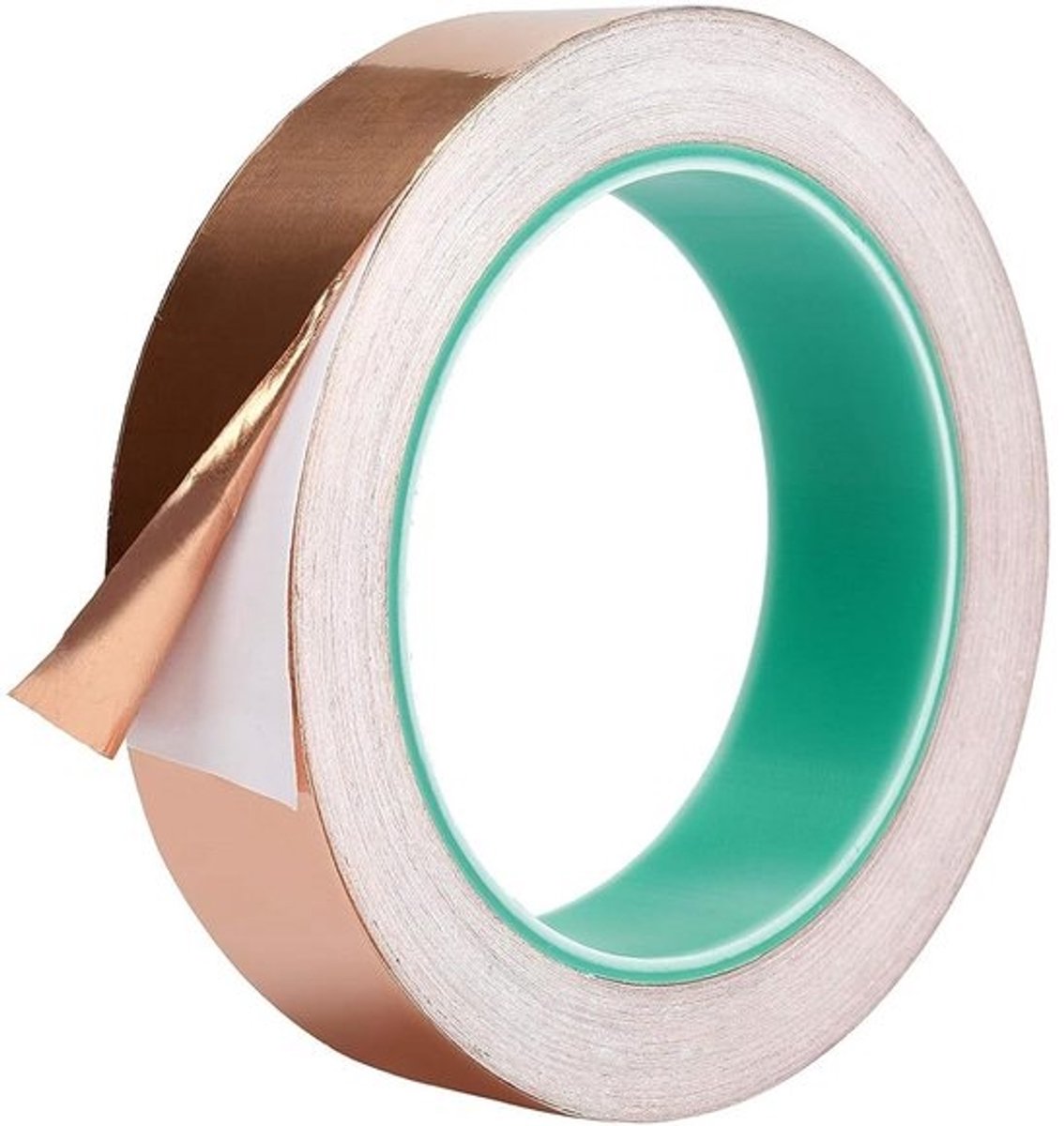 koperfolietape - voor elektrische reparaties en EMI-afscherming - dubbelzijdig geleidend plakband - geschikt voor gekleurd glas en papiercircuits - 25 mm x 20 m