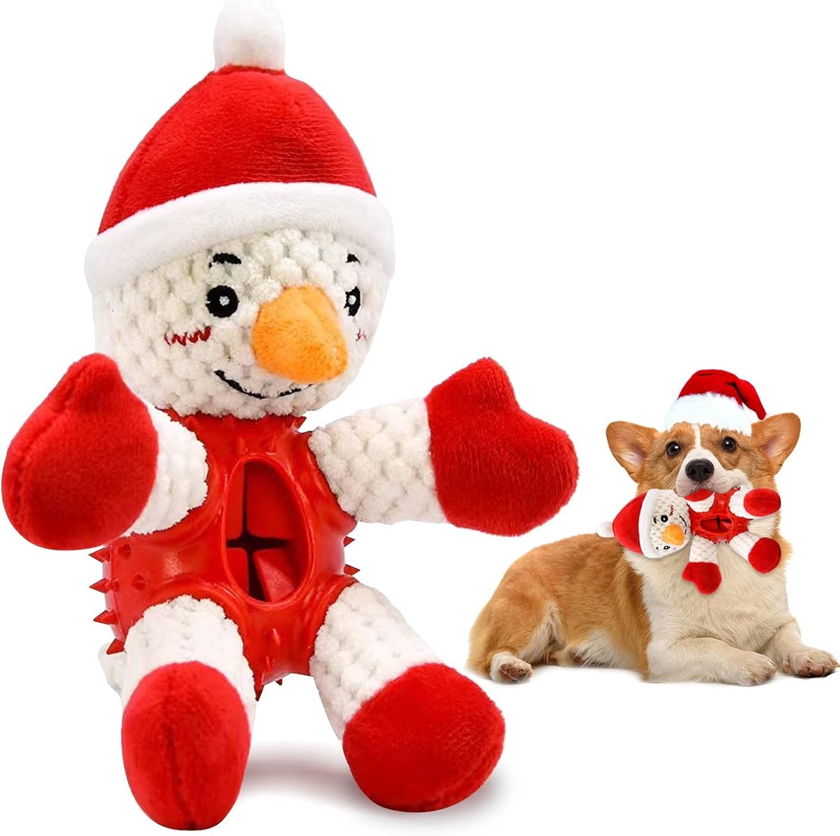 Pluche hondenspeelgoed, interactief hondenspeelgoed, hondenspeelgoed, piepend voor grote kleine honden, agressief kauwen (sneeuwman)