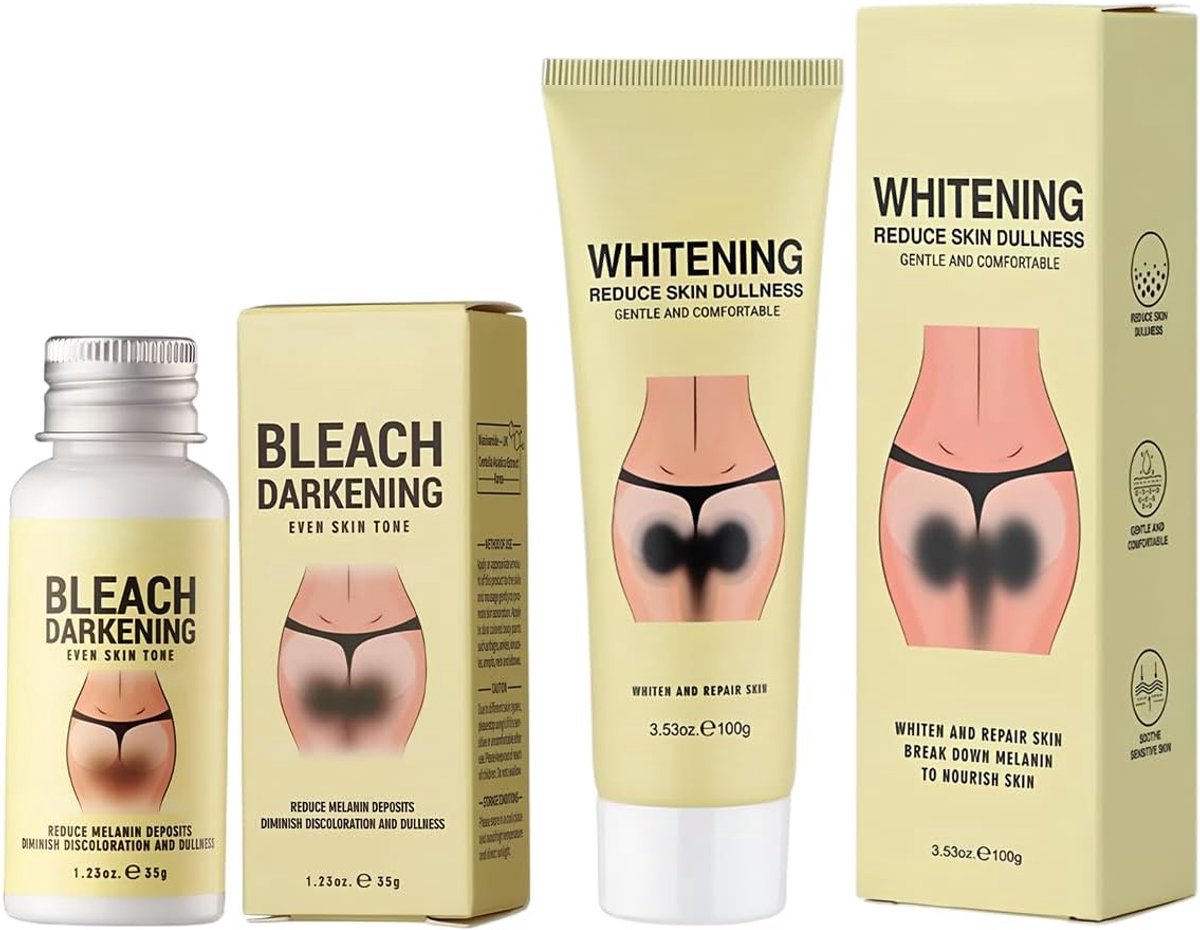 Zones Verhelderende Crème 100g+35g, Complete Verzorgingsset voor Egale Huid op Oksels, Knieën en Bikinilijn, Dagelijkse en Geheime Gebruik voor een Stralende Teint