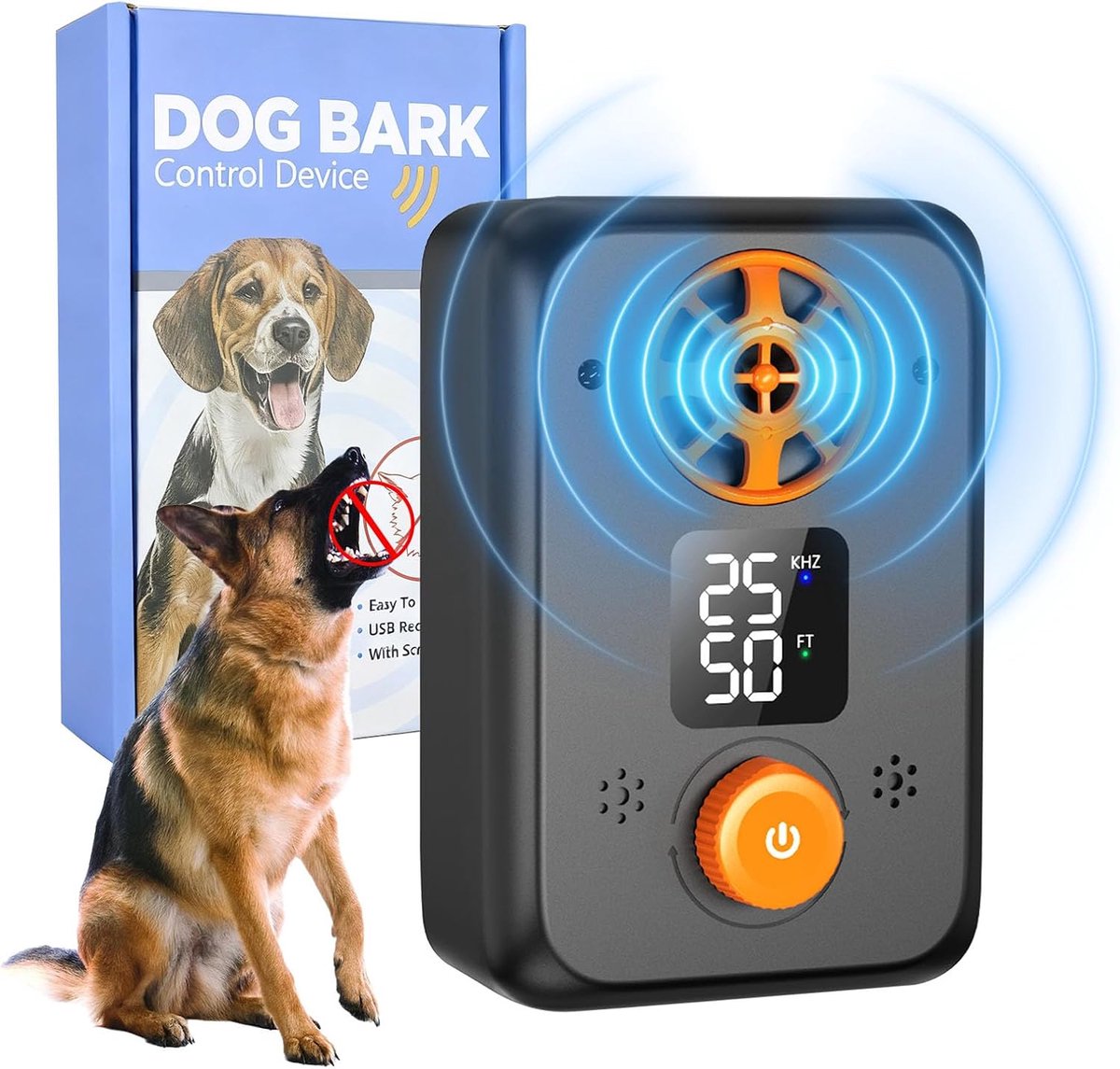 Antibell-apparaat voor honden, ultrasoon anti-blafapparaat voor honden, met 5 frequentieniveaus, 3 bereiken, 15 meter bereik, automatische anti-blaffunctie, ultrasone hondenbelstopper voor binnen en