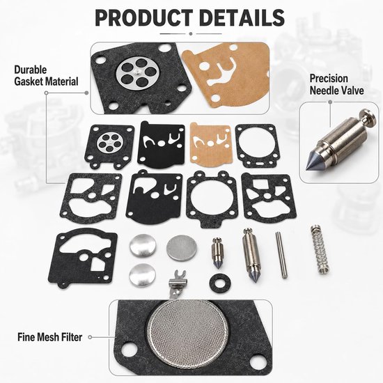 Reparatieset, 2 stuks, reparatieset voor carburateur, afdichtingsmembraan, membraan voor grasmaaier, compatibel met Fs86, Fs88, Fs80, Fs90, bosmaaier, maaier — afbeelding 5
