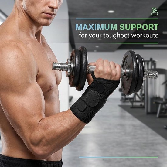 1 Stuk Fitness Polssteun, Verstelbare Polsbandage Met Metalen Rail, Ademende Gezamensteun Voor Sport, Training En Dagelijks, Zwart, M — afbeelding 2