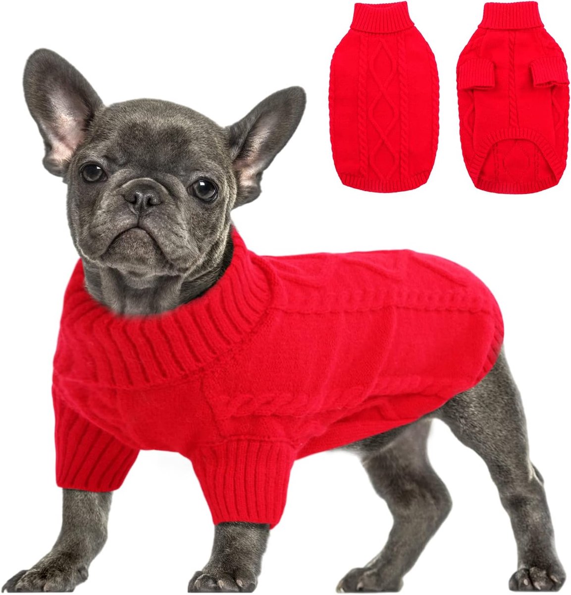 Bouledogue Hondentrui, warme trui voor honden, chihuahua, jas, winterkleding voor hond, kat, rood, S