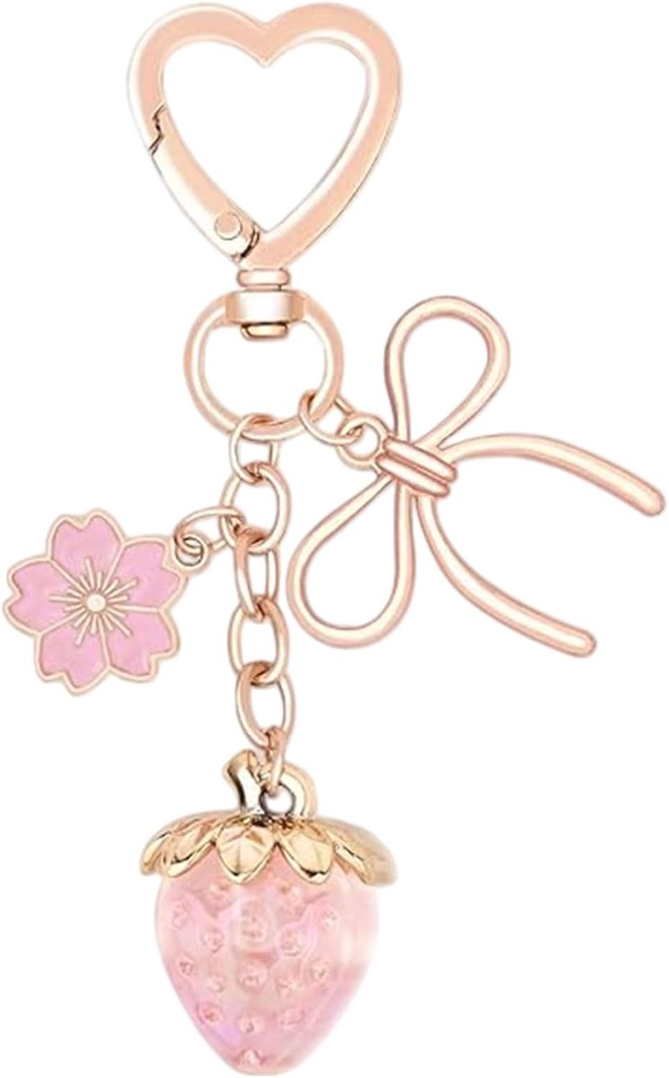 Charms, Sleutelhangers & Tashangers Aesthetic, Schattige Aardbei, Bloemen & Strik Hanger voor Dames, Clean Girl Aesthetic Accessoire voor Handtassen & Rugzakken