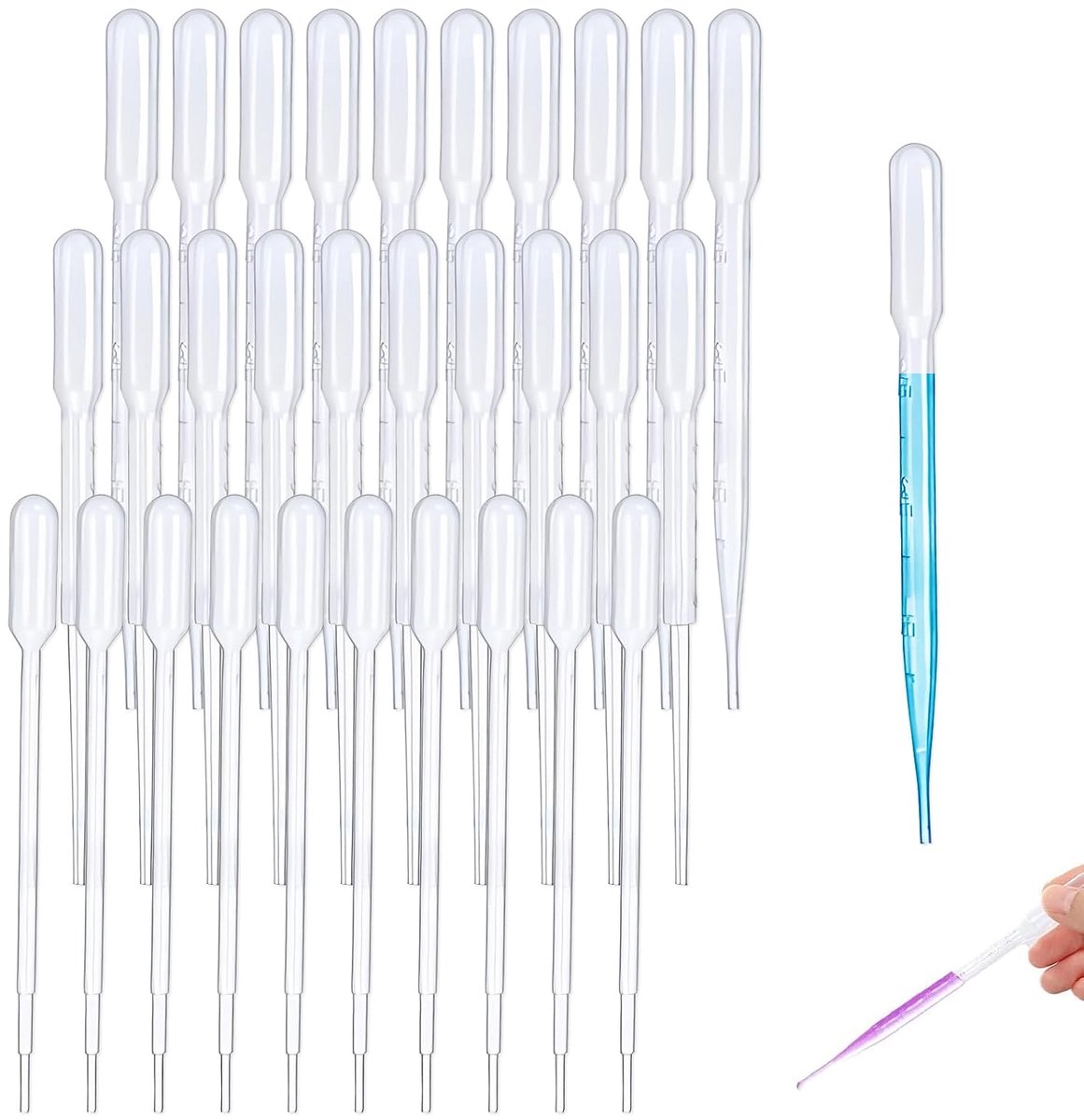 150 stuks pipetten, plastic pipetten, wegwerppipetten, elk 50 stuks met 1 ml, 2 ml en 3 ml volume, pipet met graduatie, geschikt voor laboratoria, onderwijs en andere doeleinden