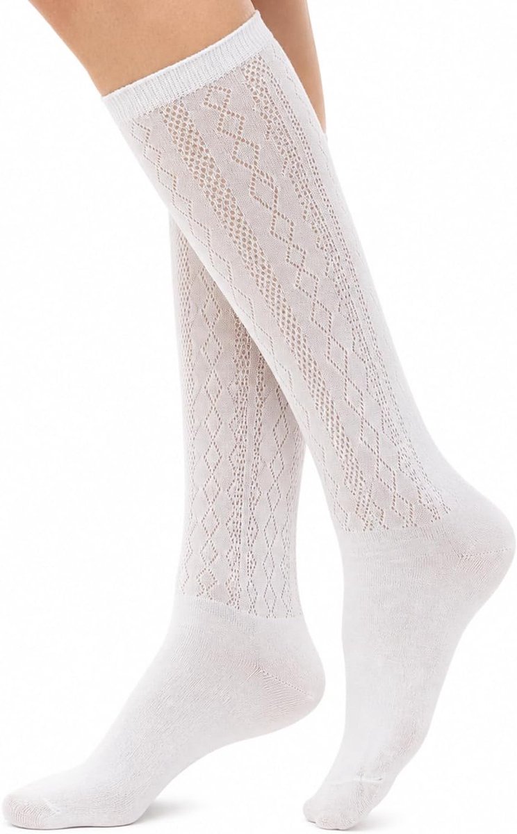 Damessokken, wit, traditionele stijl met ruches, zachte en ademende stof, eenheidsmaat, ideaal voor regionale outfits, feestjes, dagelijkse looks, vergaderingen en feesten