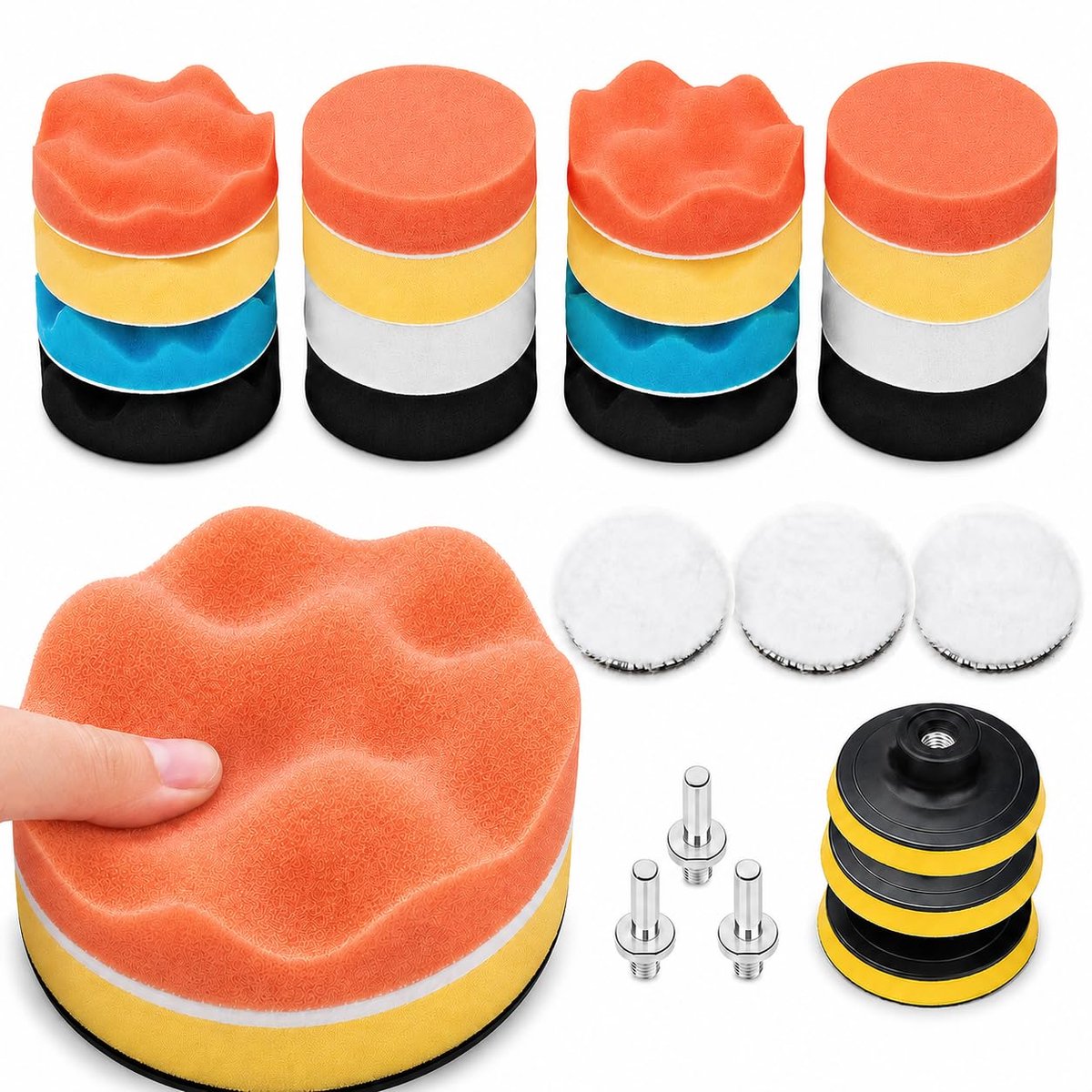 Car Polishing Set 25pcs Polishing Sponge Set Polishing Sponges 3 inch Polishing Pad Wool Polishing Set for Polisher - ShopVlot