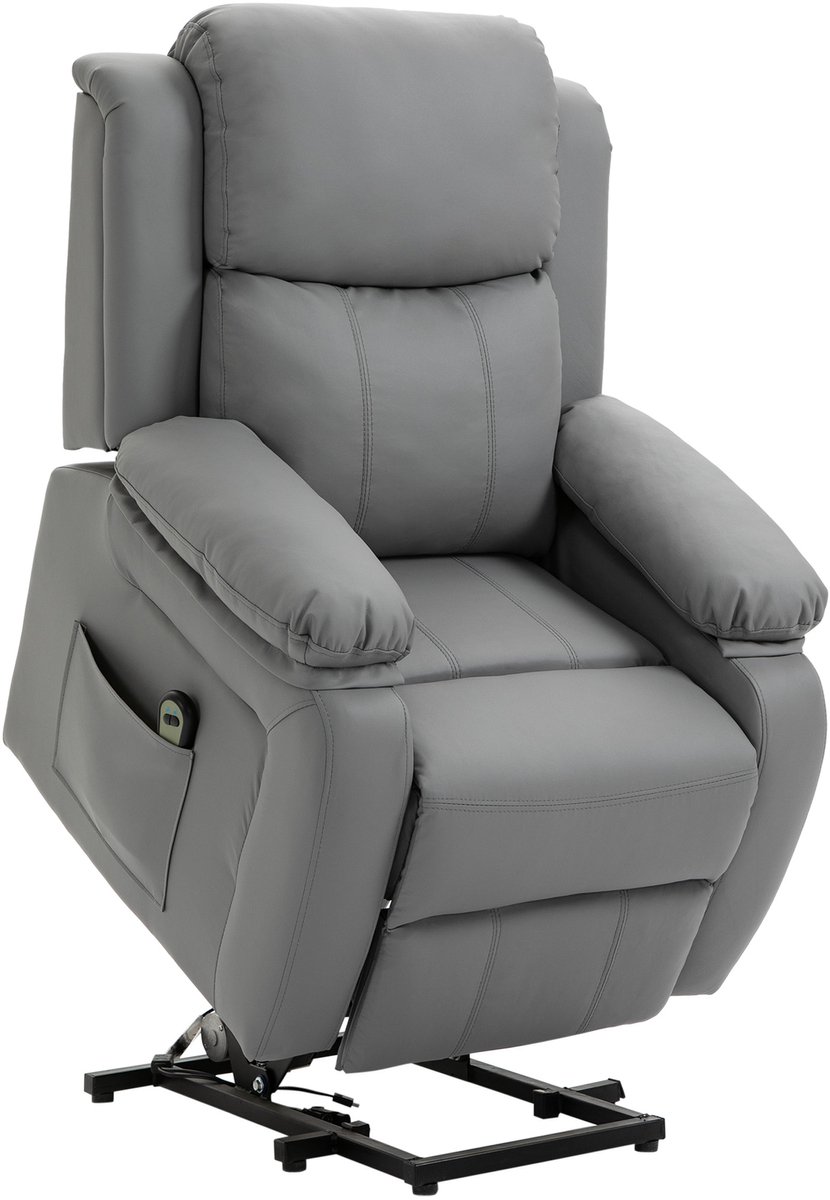 Homona Elektrische sta-opfauteuil - Met afstandsbediening en voetensteun - Kunstleer - 76 x 90 x 105 cm - Grijs
