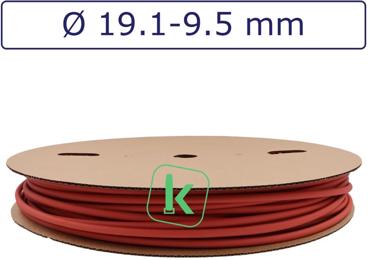 PRO-TIE® - Krimpkous 19,1-9,5 mm Rood Dunwandig krimpverhouding 2:1 (Rol 50 meter) - PRO-TIE