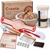 Craete Zuurdesem Starter Set - Brood Bakken - Rijsmand - Fermentatiepot - Deegklopper - Bakmat - Deegsnijder - Lame - Rijsmandje Broodbakken