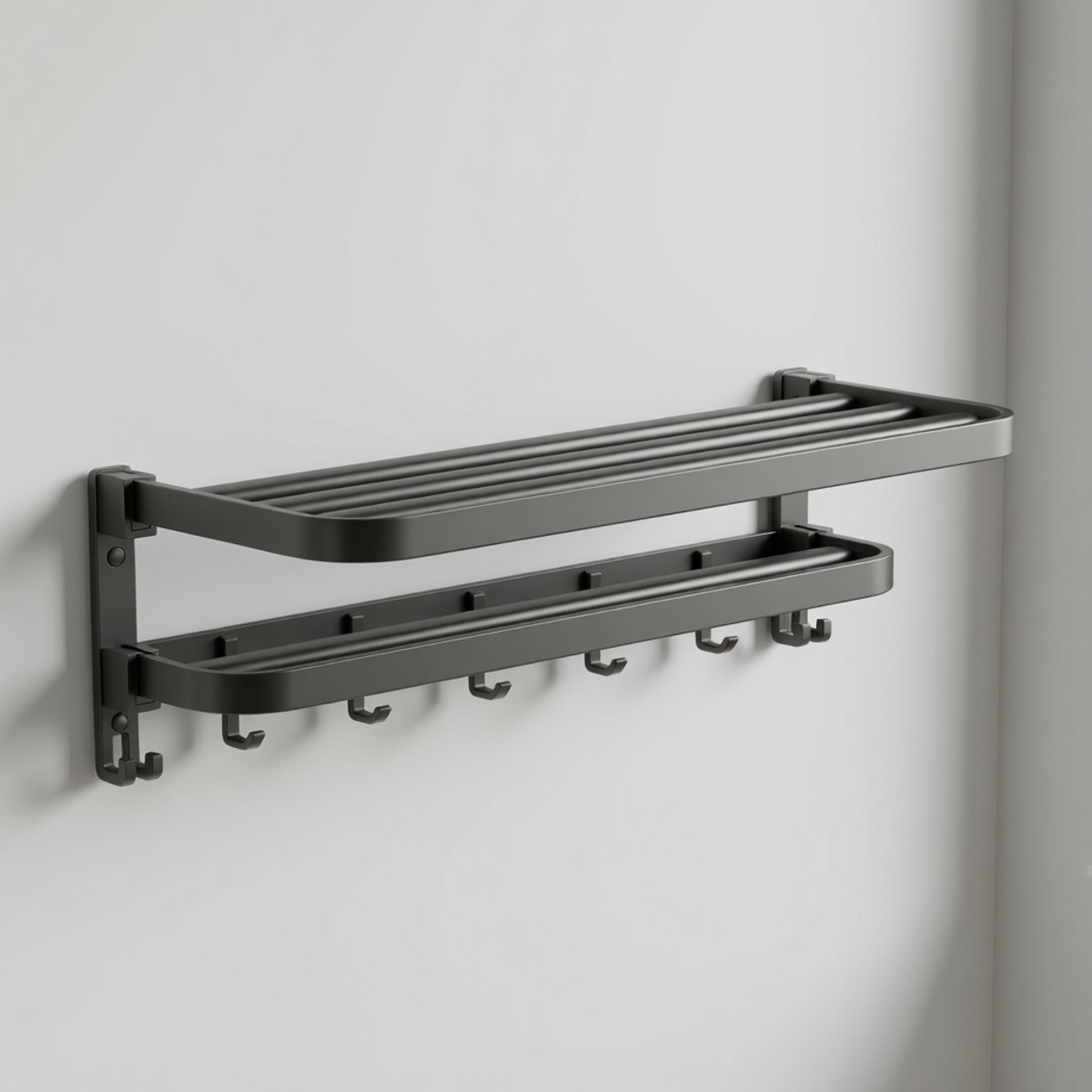 ZOQENX Opvouwbaar Wandrek Handdoekhouder met 7 Haken, Aluminium, 59,5 cm, Grijs