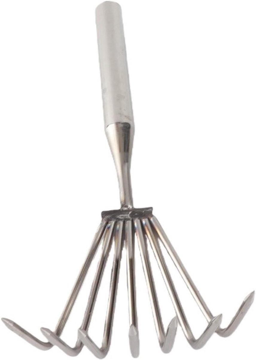 Handhark roestvrij staal - Kleine tuinhark - Tuinonderhoud - Ergonomisch handvat - 28 cm - Zilver