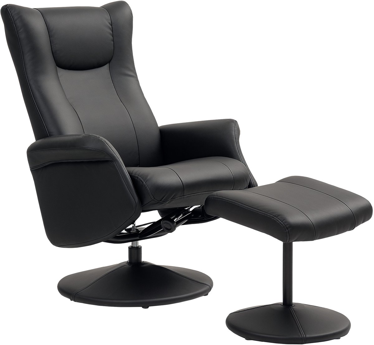 Homona Relaxfauteuil met hocker - Met 130° verstelbare rugleuning - 360° draaibaar - Kunstleer - 70 x 79 x 105 cm - Zwart