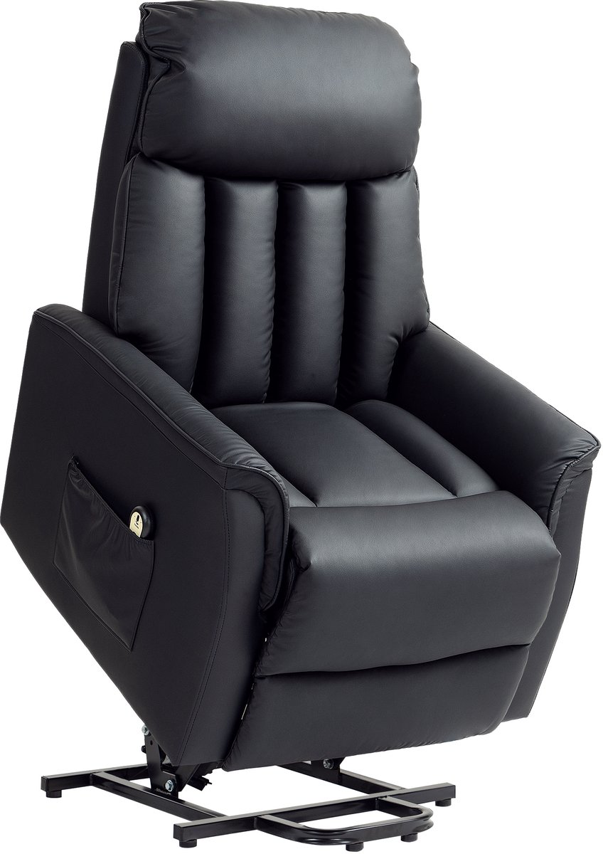 Homona Sta-opfauteuil - Elektrisch verstelbaar - Met afstandsbediening en zijvak - Kunstleer - 80 x 94 x 104 cm - Zwart