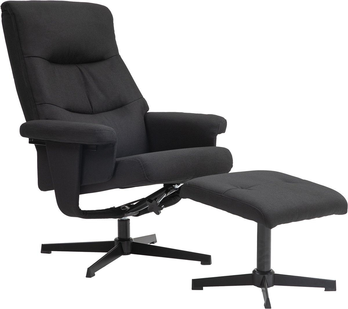 Homona Relaxfauteuil met hocker - Draaibaar met wippfunctie - Verstelbaar tot 135° - Samtoptiek - 74 x 81 x 102 cm - Zwart