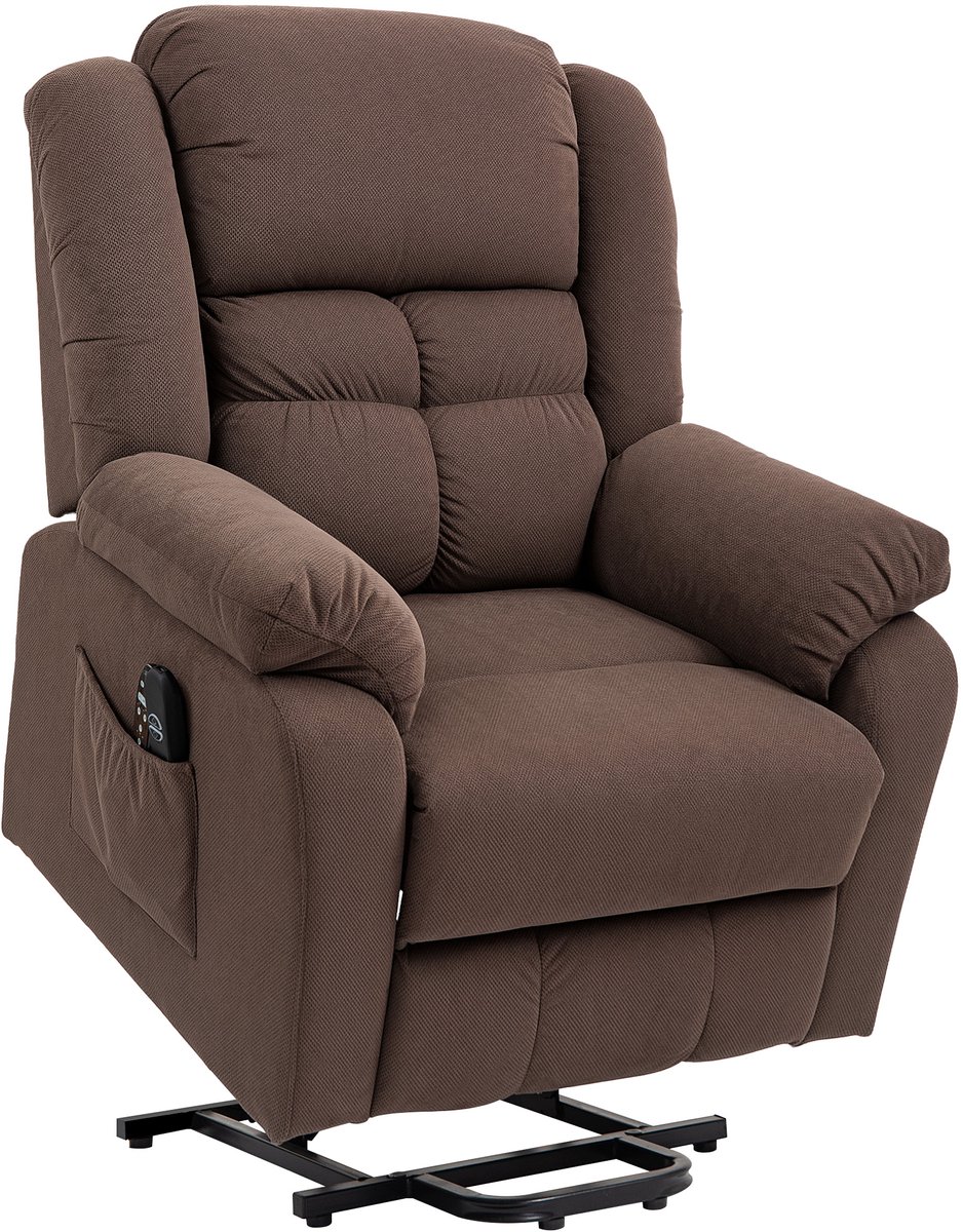 Homona Sta-opfauteuil met massagefunctie en lendenverwarming - Met 2 afstandsbedieningen en USB-aansluiting - 92 x 102 x 104 cm - Donkerbruin
