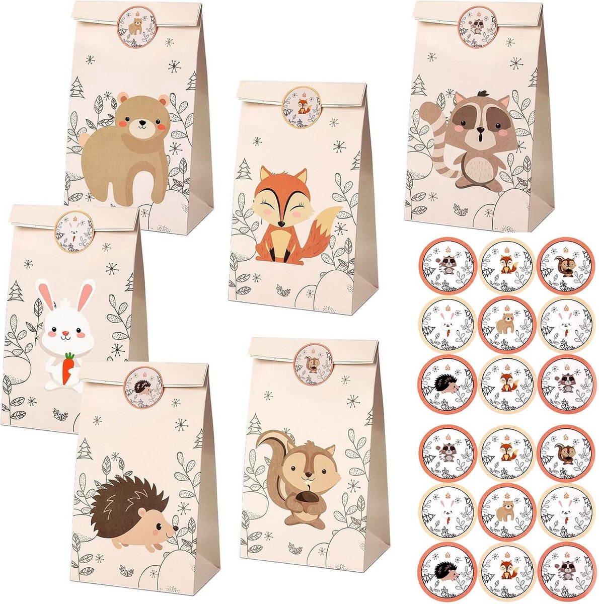 Dieren cadeauzakken voor kinderen, 12 stuks, feestelijke papieren tassen voor verjaardagen en evenementen