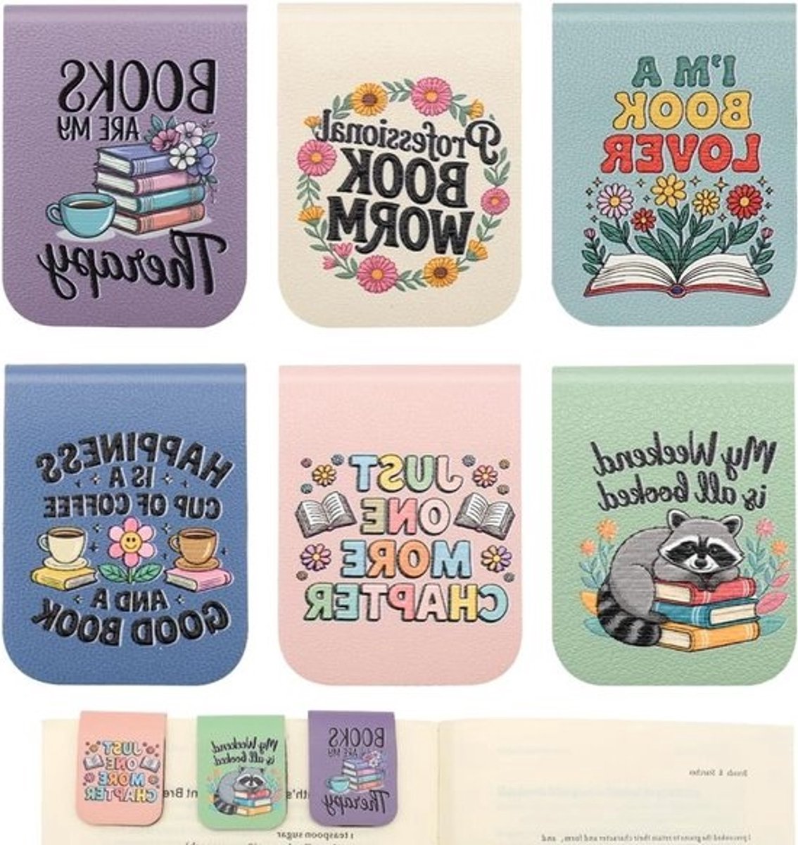Set van 6 magnetische boekenleggers - PU leer - Inspirerende ontwerpen