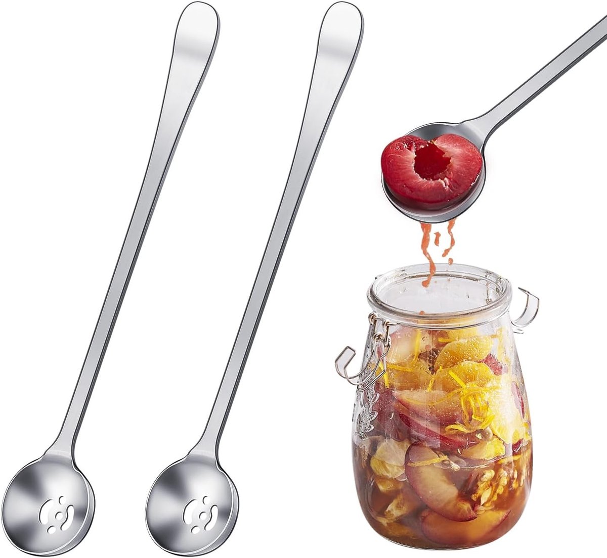 Roestvrijstalen Lepel met Afvoergat, Stevig en Vaatwasmachinebestendig, Perfect voor Olijven en Augurken, Keukenaccessoire voor Salades en Tapas