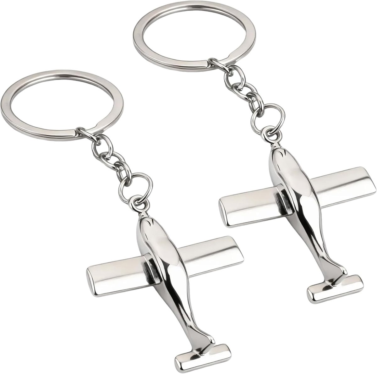 2 stuks vliegtuigsleutelhangers, metaal, zilver, elegante sleutelringen in vliegtuigvorm voor piloten, stewardessen - ShopVlot