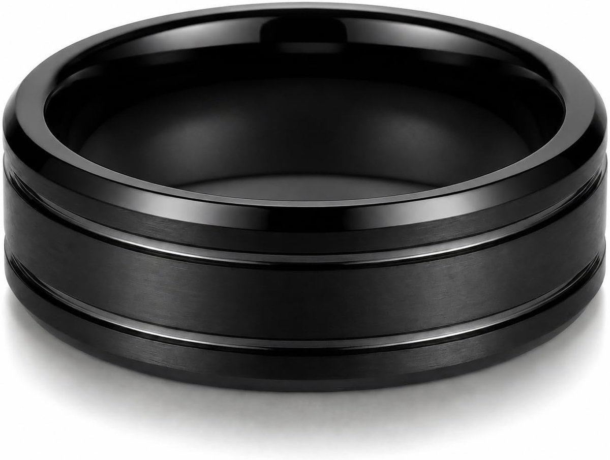 Men's Ring, Black, 8 mm, Black Men's Tungsten Ring, Black Tungsten Carbide Partner Ring, Size 7 - ShopVlot