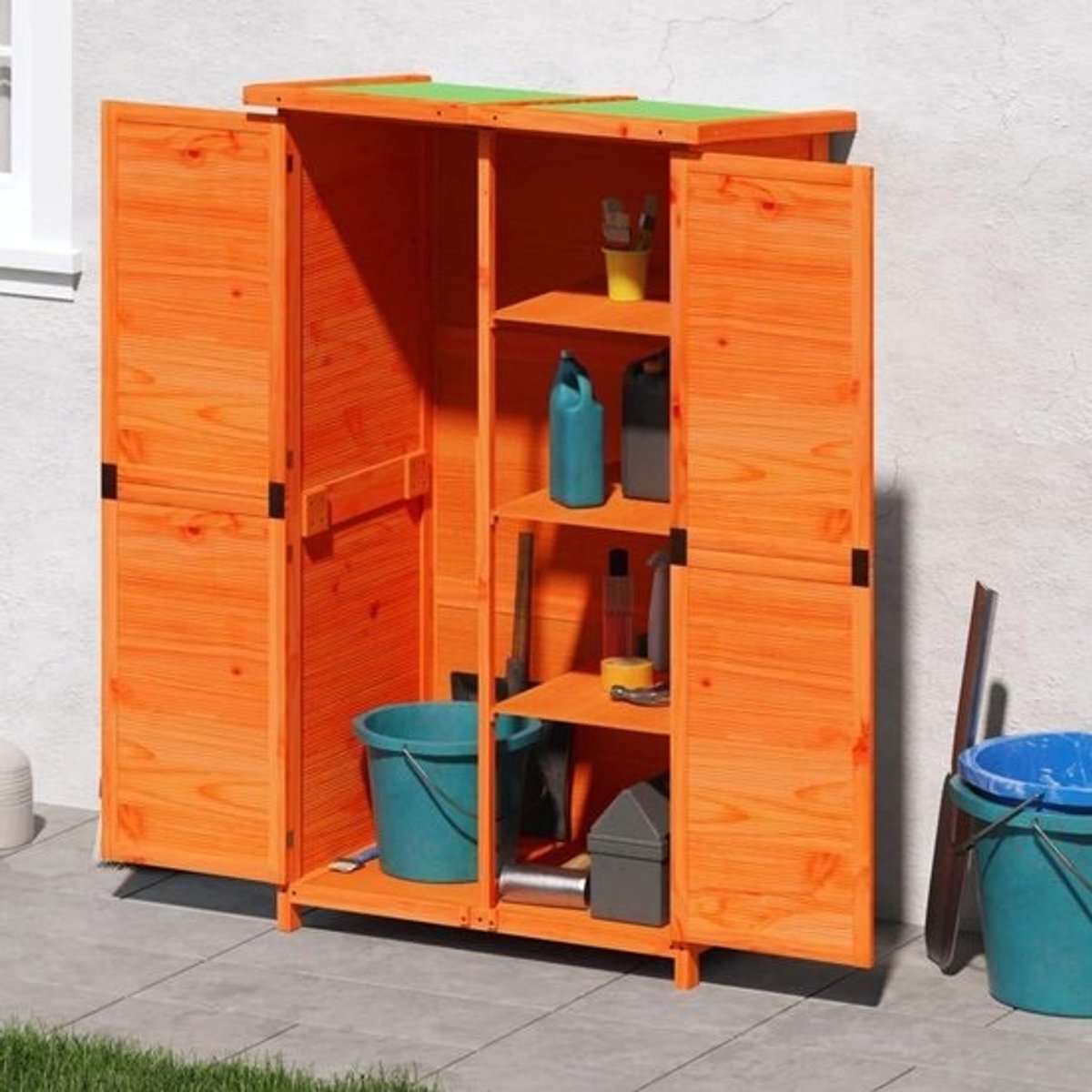 Tuinopbergkast - Gereedschapshuisje - Voor het opbergen van tu spullen - Regendicht dak - 83x57x140 cm - Bruin