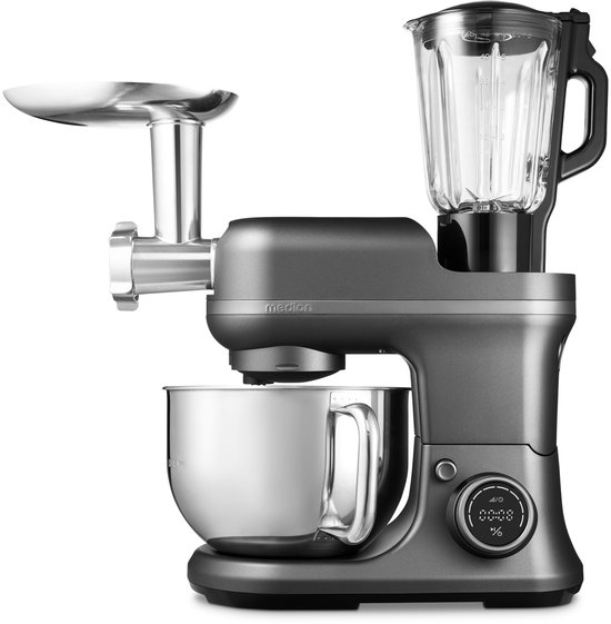 MEDION 3 in 1 universele keukenmachine (digitaal, 1200 watt, 8 standen, mengen kneden roeren hakkenmolen, ijscoupe voor het bereiden van ijs, digitaal aanraakscherm, MD18430) Titanium van Medion — afbeelding 2
