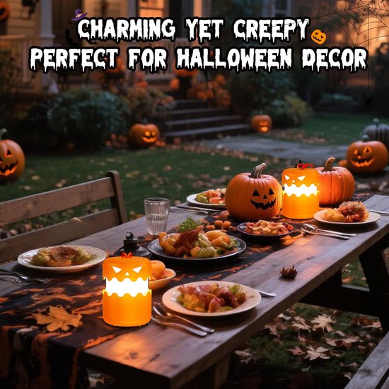 Namajunas - 2 Stusk Halloween pompoen nachtlampje - Met Draagkoord - Duw-trek schakelaar - Opvouwbaar - USB Oplaadbaar Nachtlamp - Sfeerlamp - Bedlampje - Decoratie voor Huis - Cadeaus - Voor Woonkamer & Slaapkamer - halloween decoratie van Namajunas — afbeelding 3