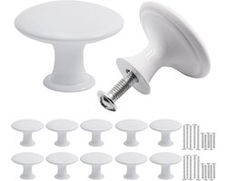 SnelShoppen - Misuyue meubelknoppen 30 mm wit, ronde vintage kastknoppen met schroeven, roestvrije ladeknoppen voor lades, meubels, keukenkasten (10 s