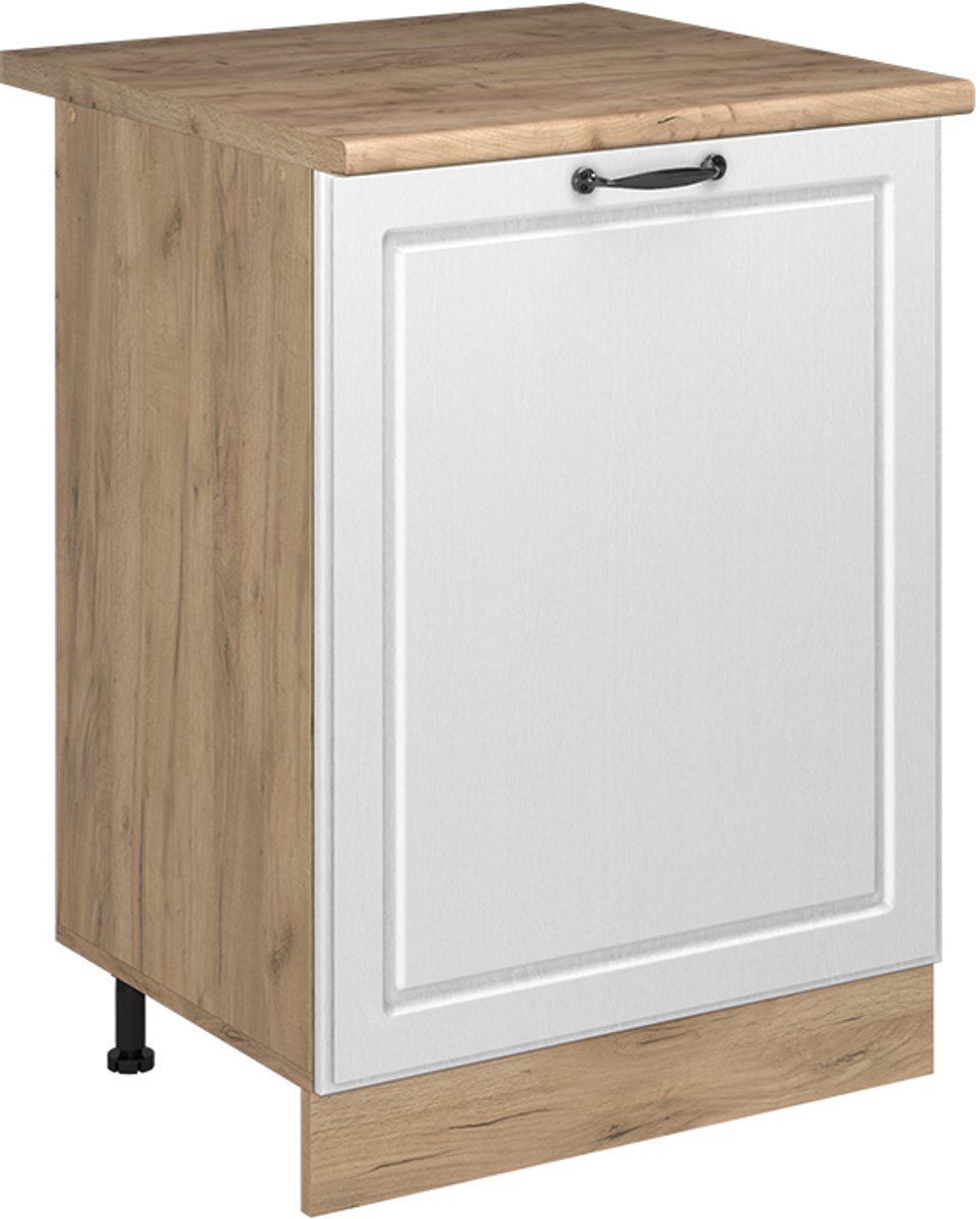 Vicco Keukenonderkast R-Line, Wit landelijk/Goudkleurig Eiken, 60 cm met 1 deur goudkleurig eiken werkblad