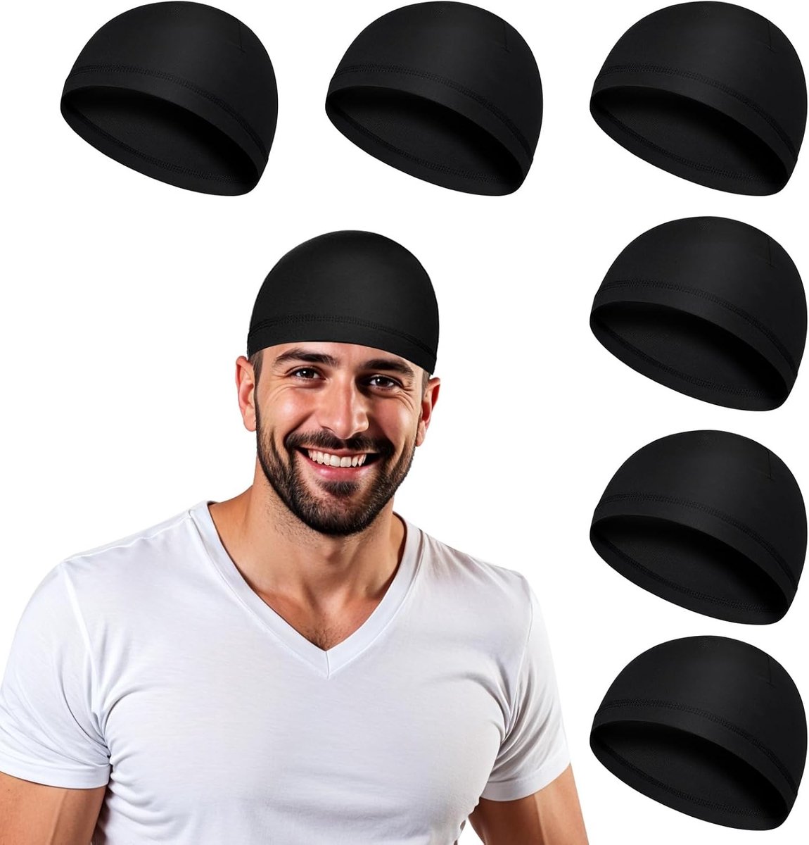 Zes Stuks Koelende Skully Caps voor Mannen - Ademend en Lichtgewicht Zweetabsorberende Hoofdbedekking Geschikt voor Hardlopen, Fitness en Yoga