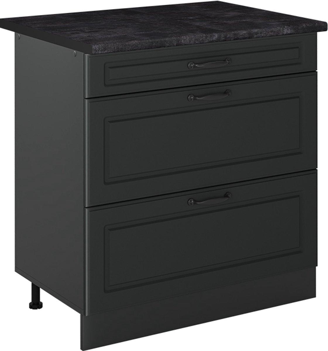 Vicco Keukenonderkast R-Line, Antraciet landelijk/Antraciet, 80 cm met 3 laden antraciet werkblad