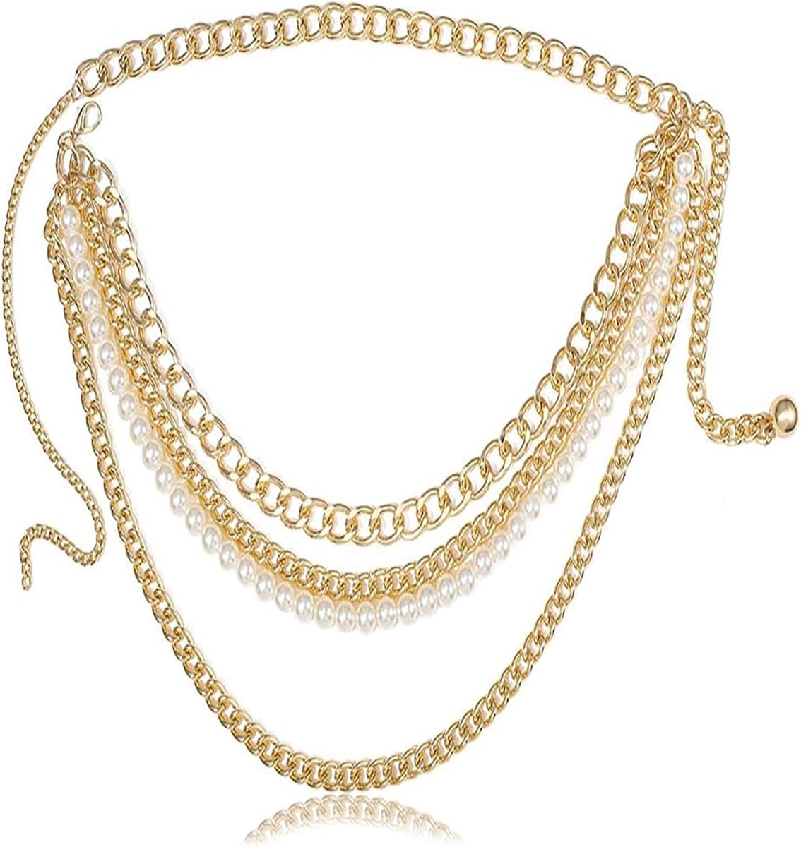 Chain Belt Women Pearl Women Belt Gold Multilayer Hip Chain Adjustable Waist Chain Alloy Belt For Dresses - ShopVlot