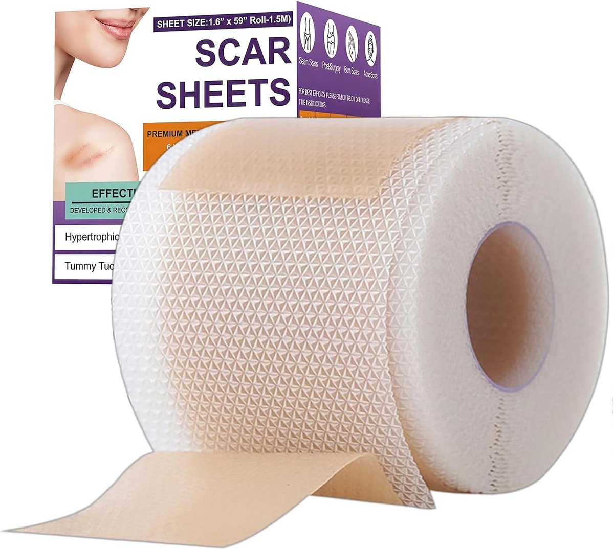 Siliconen littekenpleisterrol (4 cm x 150 cm), paarse professionele littekenpleisters, geschikt voor keizersnede - ShopVlot