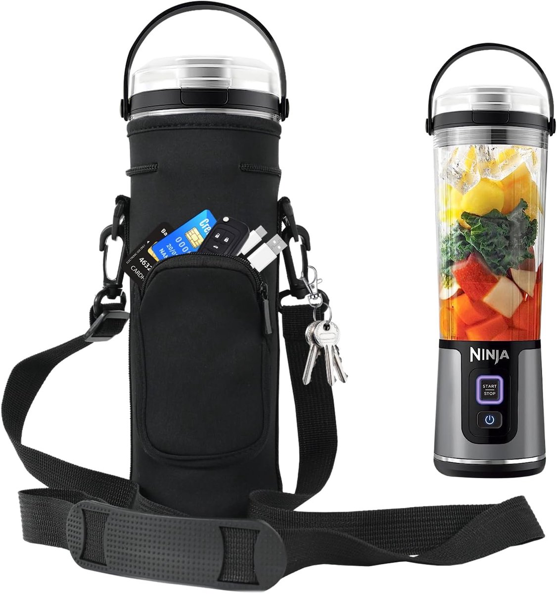 SnelShoppen - Portable Blender Tas met Schouderband voor Draagbare Mixer, Perfecte Pasvorm voor 530ml Blender, Zwart, Ideaal voor Camping, Keuken en R