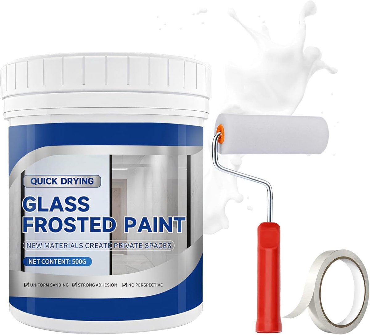 Miioto Glasverf, 500 g, badkamerverf, mat, geschikt voor badkamer, keuken, kantoor, geurarm, duurzaam, sneldrogend - ShopVlot
