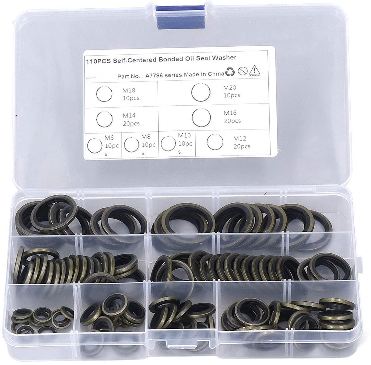 Olie Seal Washer 110 Pcs Bonded Seal Dowty Washer M6 M8 M10 M12 M14 M16 M18 M20 Pakking Assortiment van Metalen - ShopVlot