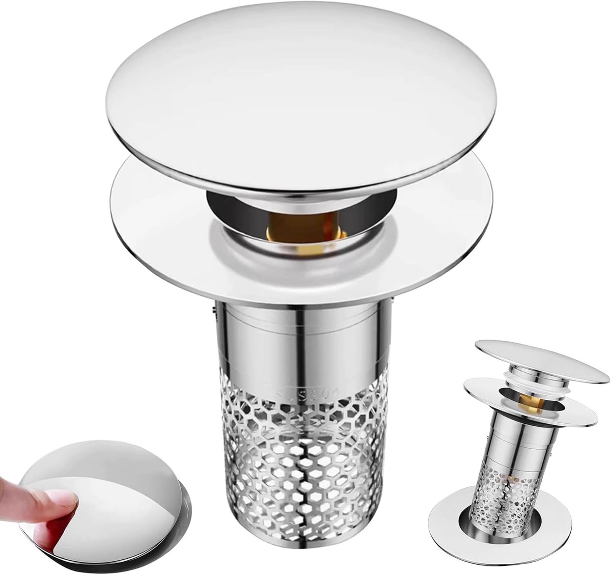 SnelShoppen - 1 Pcs Sink Plug Filter, Pop Up Drain Strainer, RVS en Messing, Geschikt voor Keuken, Badkamer, Wasbak, Badkuip, Diameter 34-40mm