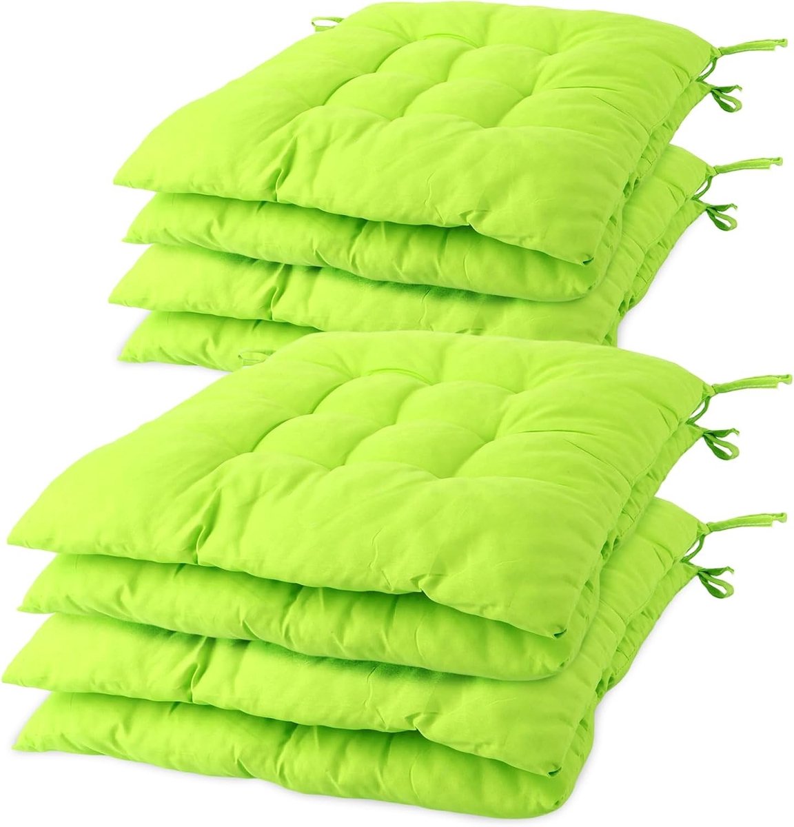 Set van 8 Zitkussens 40 x 40 x 3 cm met Bevestigingsbanden voor Binnen en Buiten, Oeko-Tex Keurmerk, Appelgroen