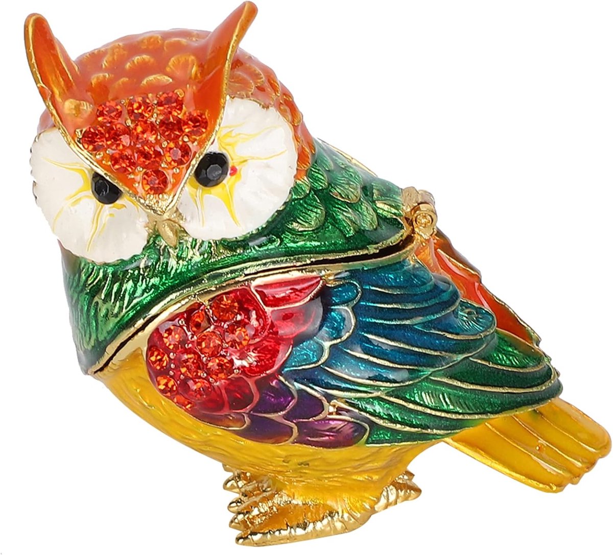 Emoshayoga Uil Trinket Box Sieraden Houder Organizer met Emaille Schilderij Prachtig Patroon voor Ringen Kettingen - ShopVlot