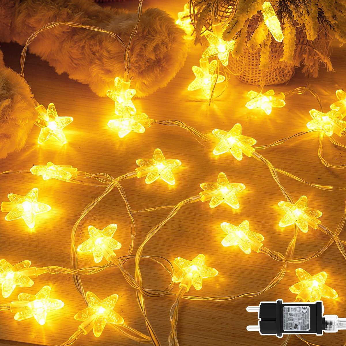 SnelShoppen - Lichtsnoer Sterren 15m - 100 LED Warmwit - Waterdicht IP65 - 6 Uur Timer - Decoratie Voor Bruiloft, Feest, Tuin, Binnen & Buiten